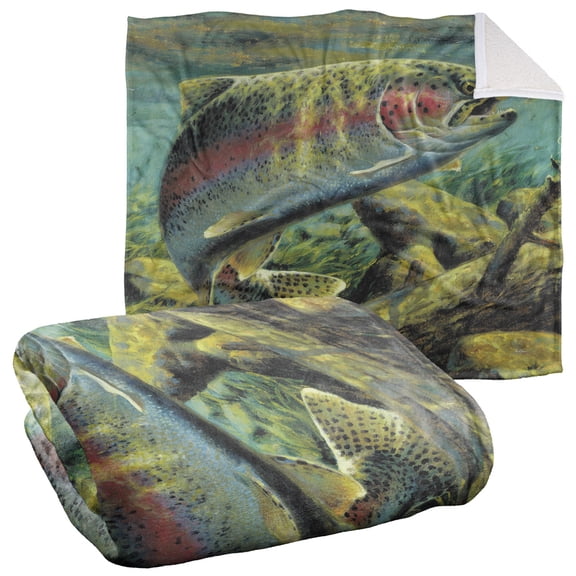 Wild Wings Blanket, 50"x60", Rainbow Trout 2 Silky Touch Sherpa Back Super Soft Throw Blanket