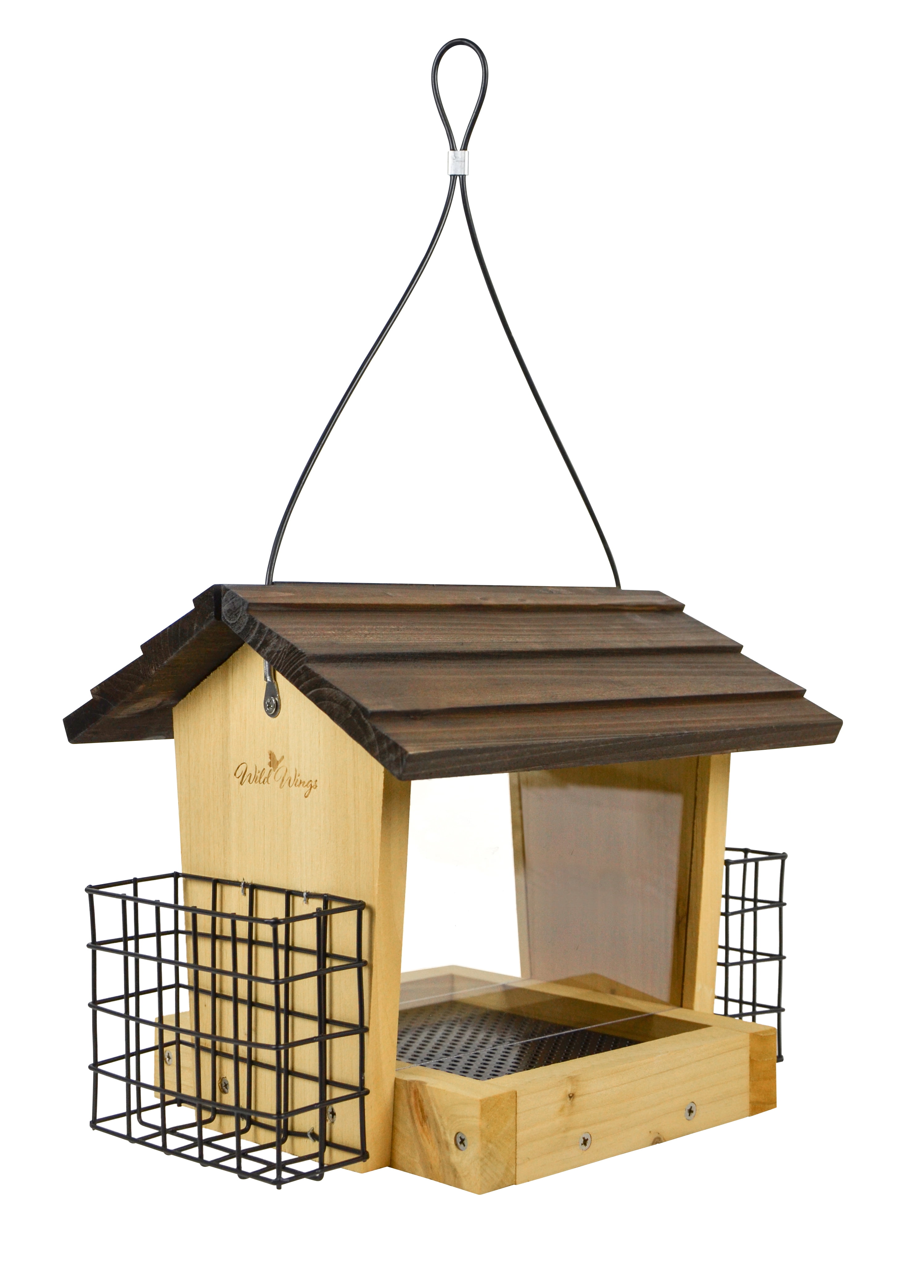 Wild Wings Cedar Hopper Feeder w/Suet 3QT 2 Cakes, Brown