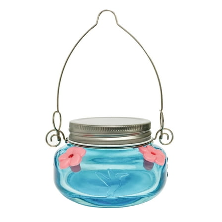 Wild Wings Glass Mason Jar Hummingbird Feeder 6 oz, Teal