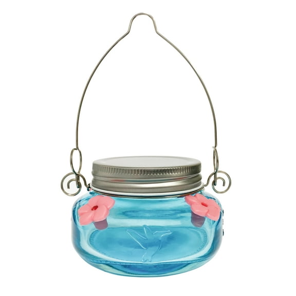 Wild Wings Glass Mason Jar Hummingbird Feeder 6 oz, Teal