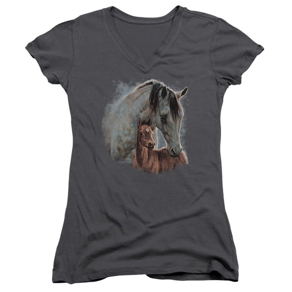 Wild Wings Painted Horses-Junior Women's T-Shirt V-Neck T-Shirt Charcoal