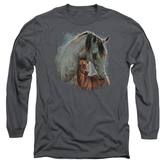 Wild Wings Painted Horses Long Sleeve T-Shirt Adult 18/1 Charcoal
