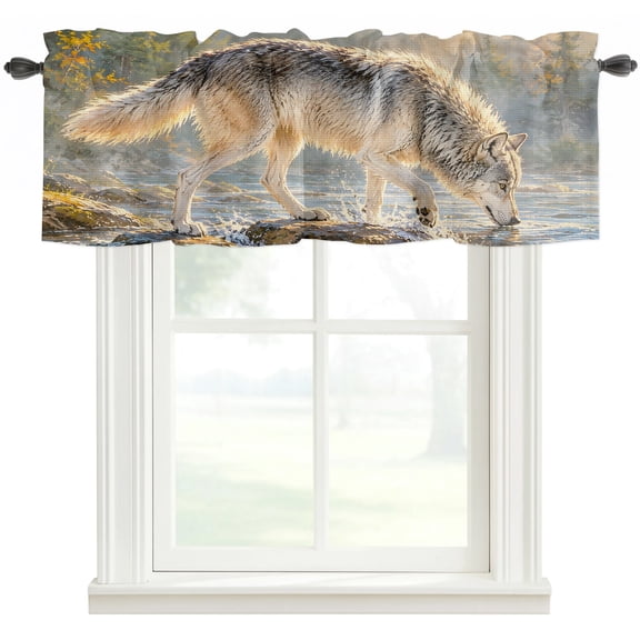 Wild Wolf Kitchen Valances for Windows, Forest Creek Stone Natural Scenery Bathroom Window Valances 42x12 Inch Rod Pocket Window Treatments Valance Curtains for Living Room Bedroom Decor