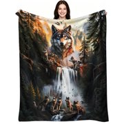 Wild Wolf Pack Forest Mountain Waterfall, Soft Warm Flannel Fleece, Rustic Aesthetic Nature, Throw Blanket, Cozy Warm, Home Decor, Couch Bed Camping Home