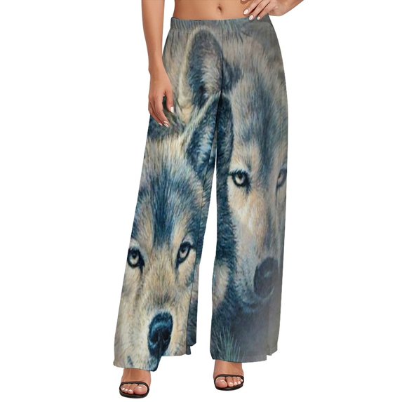 Wild Wolf Pants Women Northern Lights Aesthetic Trousers High Waist Classic Wide Pants Gift