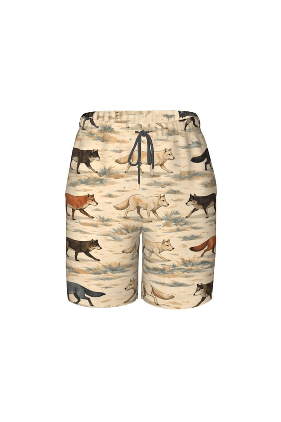 Wild Wolf Pattern Beach Pants Teen Shorts with Mesh Lining and Drawstring