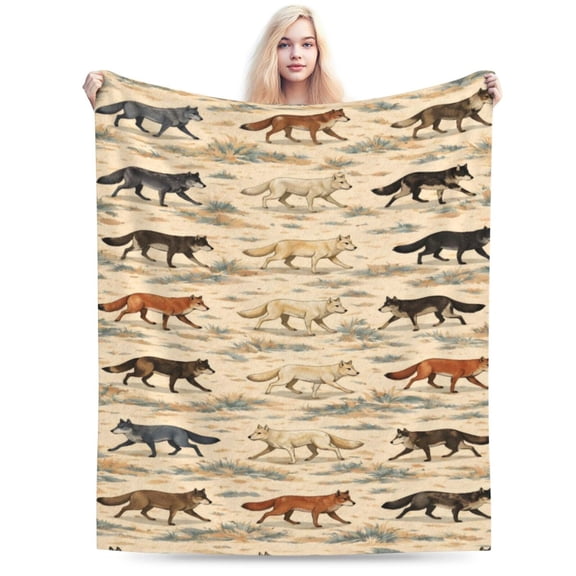 Wild Wolf Pattern Blanket Desert Wolf Throw Blanket Wildlife Animal Pattern Blanket Soft Cozy Flannel Blanket for Couch Bed Cabin Decor 60x50