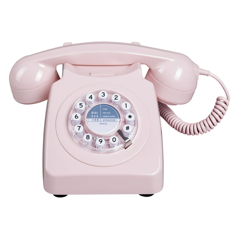 Wild Wood 746 Rotary Design Retro Landline Telephone, Light Pink