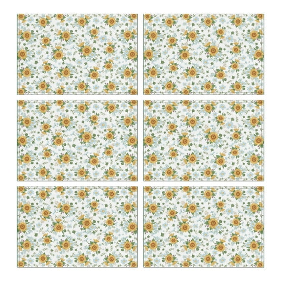 Wild Yellow Floral Sunflower Placemats 12x18 Inches Set Of 6 Washable Placemats for Indoor Kitchen Dining Cute Funny Table Placemats