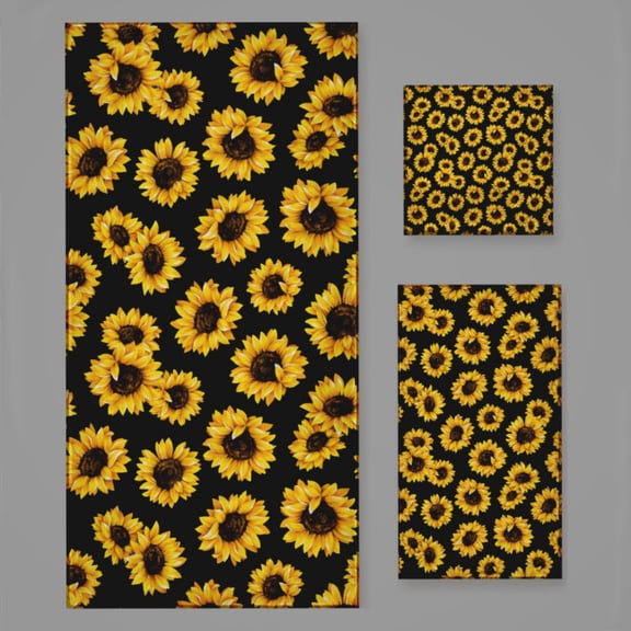 Wild Yellow Sunflowers On Black Background Bath Towel Sets For Bathroom Hand Towels Fingertip Towels 3 Piece Soft Absorbent For Bathroom Kitchen Hotel Beach