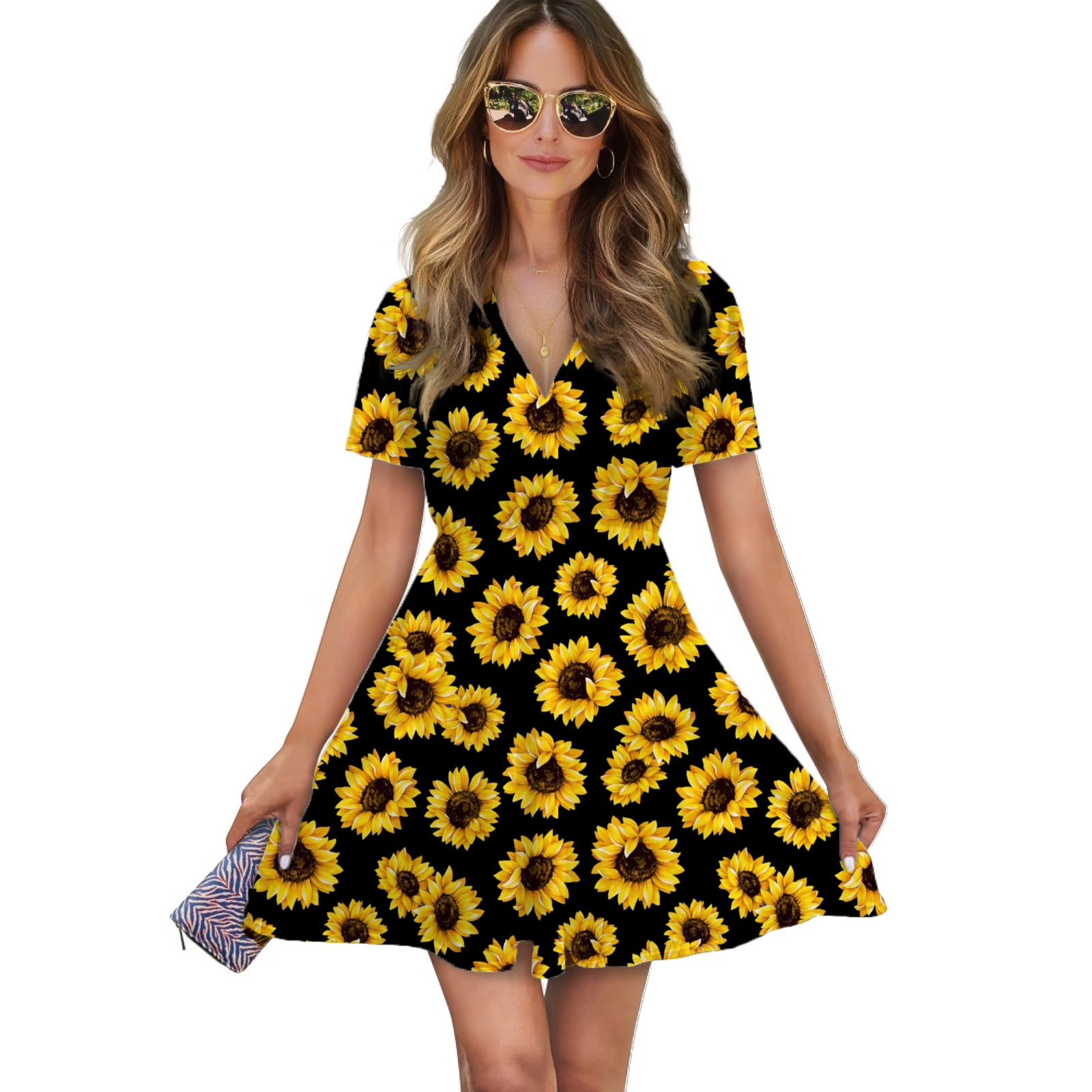 Sunny Blossoms 3/4 Sleeve Dress-Yellow