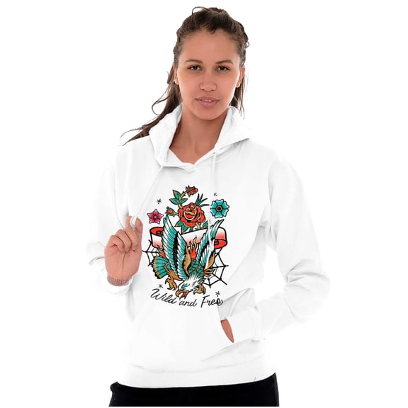 Wild and Free Bald Eagle Rose Tattoo Hoodie Sweatshirt Women Men Brisco Brands M