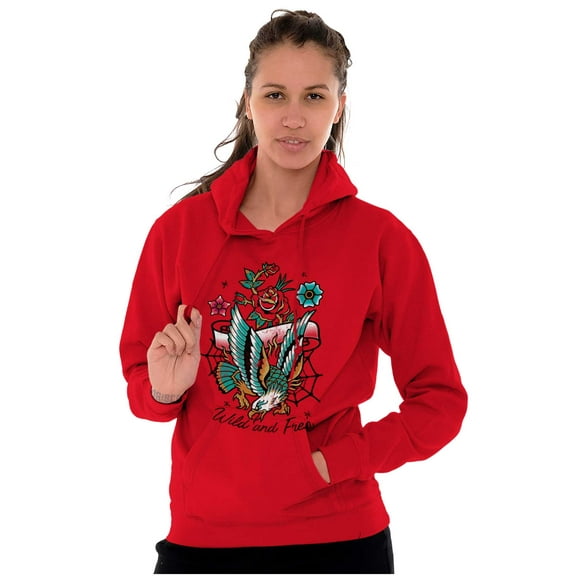 Wild and Free Bald Eagle Rose Tattoo Hoodie Sweatshirt Women Men Brisco Brands S