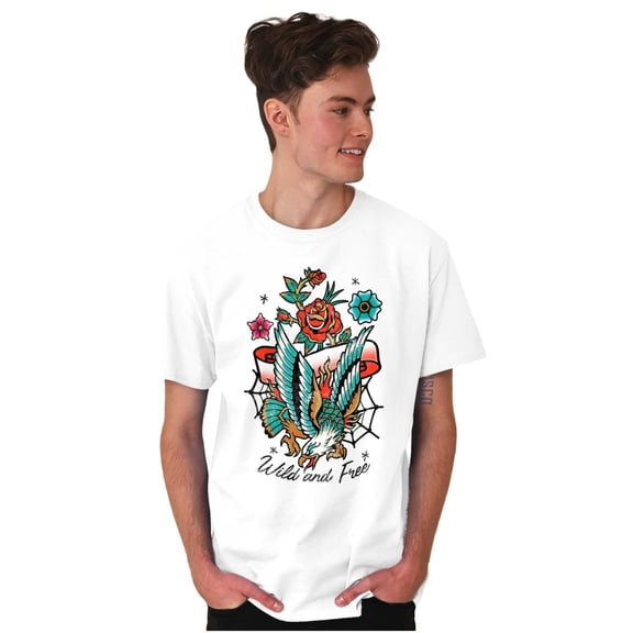 Wild and Free Bald Eagle Rose Tattoo Men's Graphic T Shirt Tees Brisco Brands S