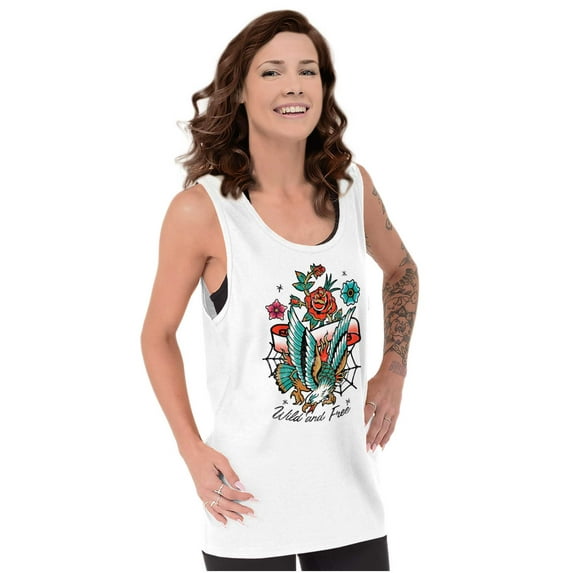 Wild and Free Bald Eagle Rose Tattoo Tank Top T Shirts Men Women Brisco Brands S