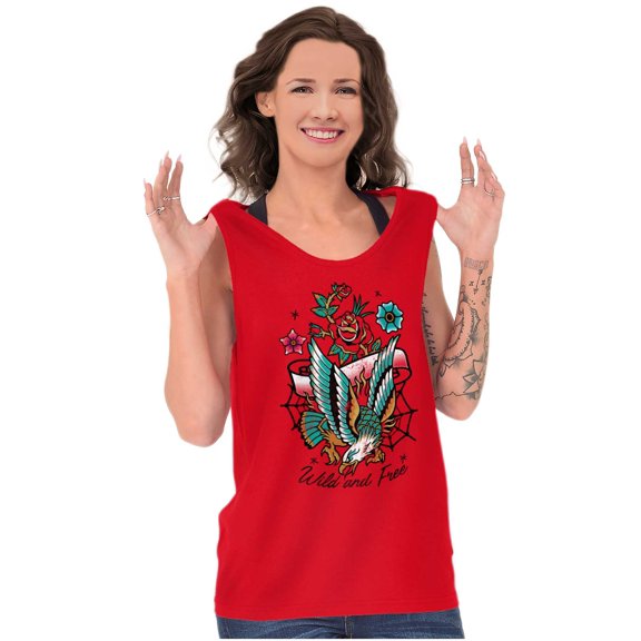 Wild and Free Bald Eagle Rose Tattoo Tank Top T Shirts Men Women Brisco Brands X