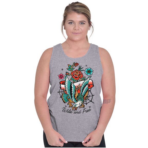 Wild and Free Bald Eagle Rose Tattoo Tank Top T Shirts Men Women Brisco Brands X