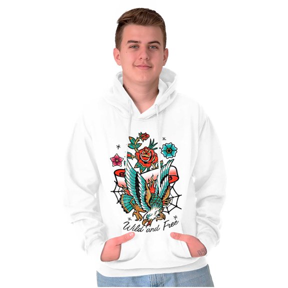 Wild and Free Bald Eagle Rose Tattoo Unisex Plus Fleece Graphic Hoodie Brisco Brands 4X