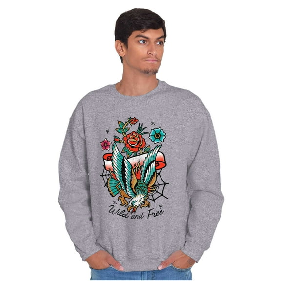 Wild and Free Bald Eagle Rose Tattoo Unisex Plus Fleece Graphic Sweatshirt Brisco Brands 3X