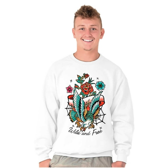 Wild and Free Bald Eagle Rose Tattoo Unisex Plus Fleece Graphic Sweatshirt Brisco Brands 3X