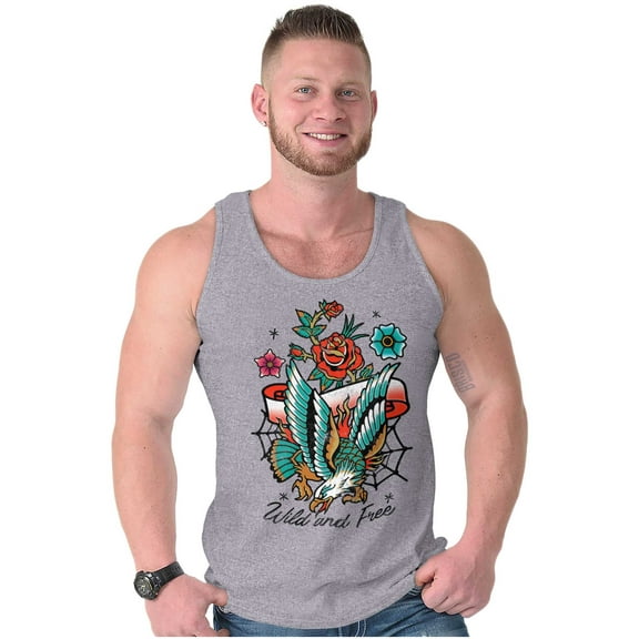 Wild and Free Bald Eagle Rose Tattoo Plus Size Graphic Tank Top Brisco Brands 2X