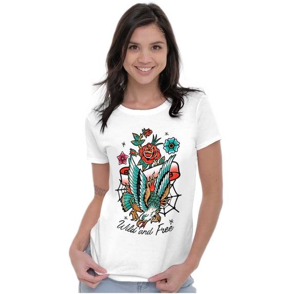 Wild and Free Bald Eagle Rose Tattoo Womens Fitted Plus Size Graphic Tee Brisco Brands 3X