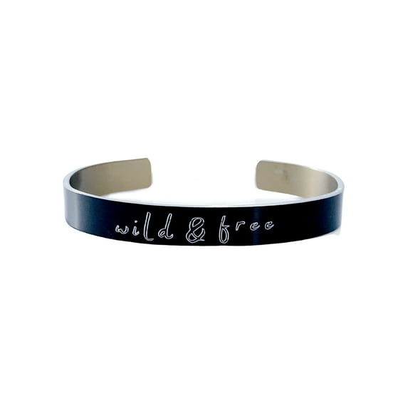 Wild and Free Cuff Bracelet, Boho Themed Mantra Bracelet for Women