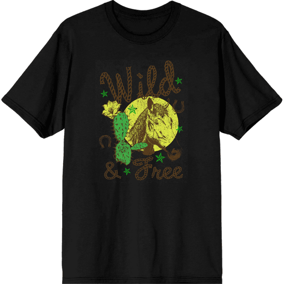 Wild and Free Western Icons Adult Black Crew Neck Short Sleeve Tee-XS