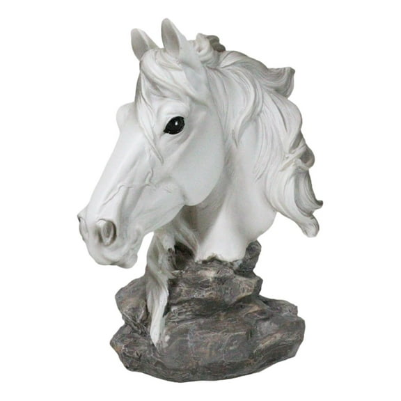 Wild and Free White Stallion Equine Horse Bust On Rocky Pillar Base Figurine