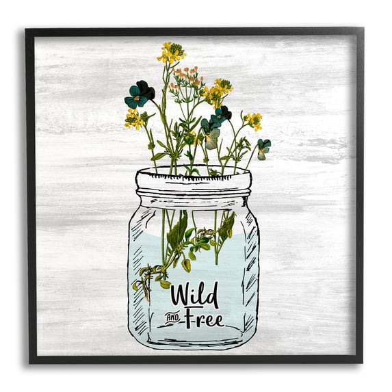 Wild and Free Yellow Flowers in a Mason Jar Botanical & Floral Framed Art Print Wall Art, 17x17
