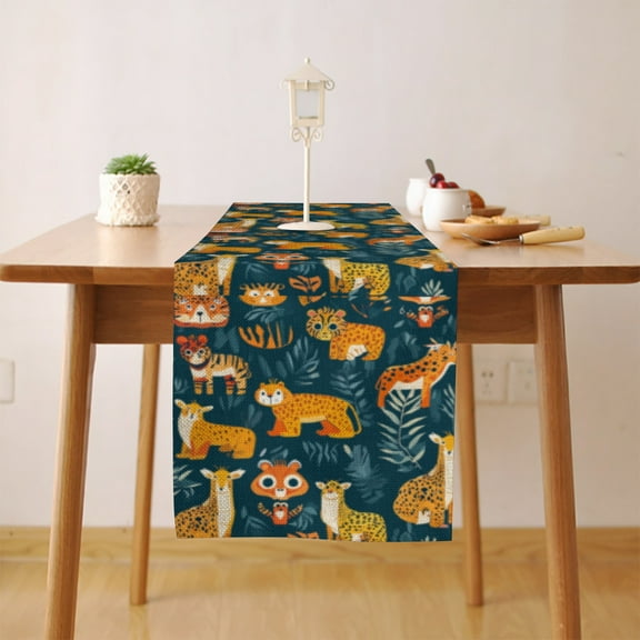 Wild animal Pattern Table Runner, Seasonal Fall Winter Kitchen Dining Table Decoration for Home Party Decor 13 x 108 Inch