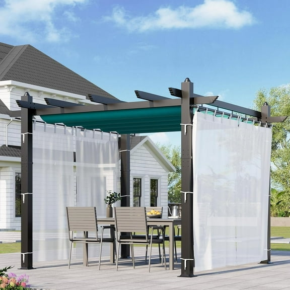 WildBreak 10 x 10 feet Outdoor Pergola, with Canopy and Side Mesh Screen, Cyan-blue & White