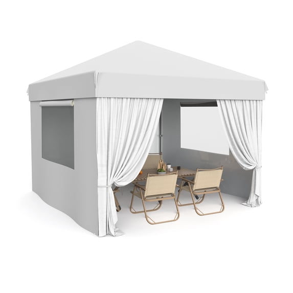 WildBreak 10 x 10 feet Pop Up Canopy, with 4 Sidewalls, with One Button Push Setup - White