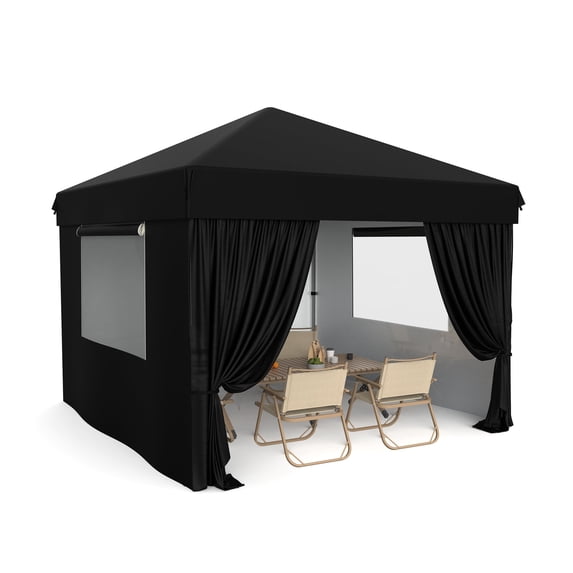 WildBreak 10 x10 Feet Pop Up Canopy with 4 Sidewalls, One Button Push Setup - Black