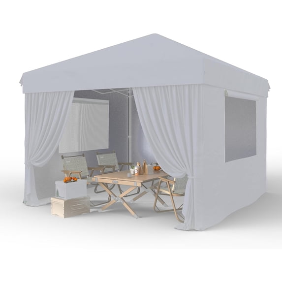 WildBreak 10 x10 feet Pop Up Canopy, with 4 Sidewalls, One Button Push Setup - Gray
