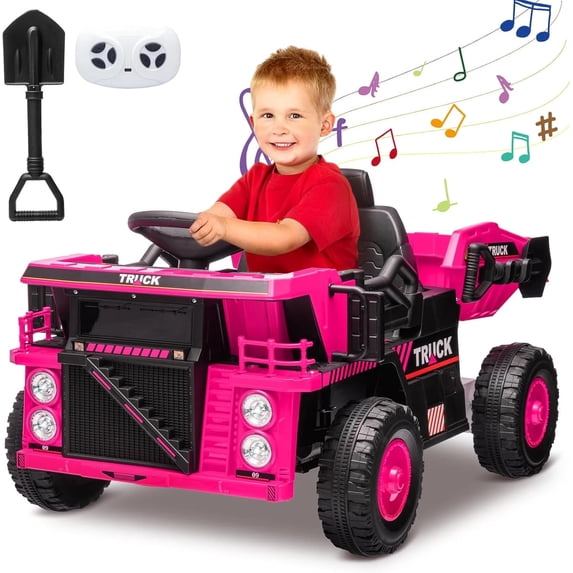 WildBreak 12V Ride on Dump Truck, Construction Vehicles Tractor, Electric Car Ride on Toys, Pink