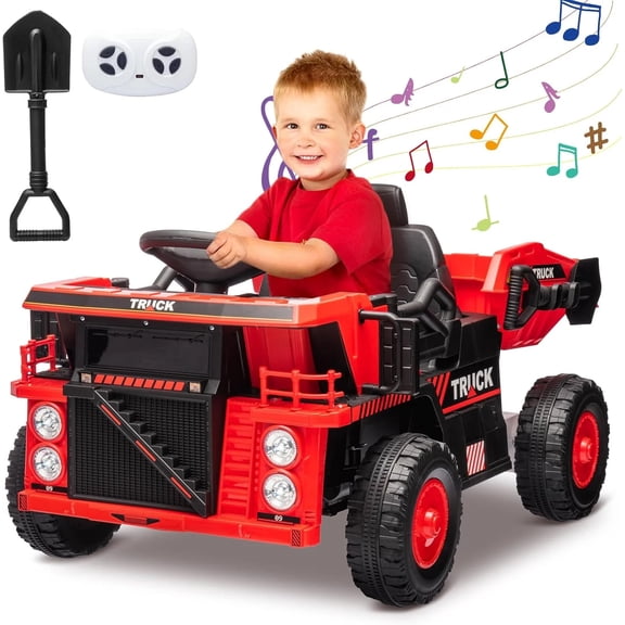 WildBreak 12V Ride on Dump Truck, Construction Vehicles Tractor, Electric Car Ride on Toys, Red
