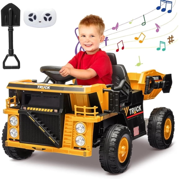 WildBreak 12V Ride on Dump Truck, Construction Vehicles Tractor, Electric Car Ride on Toys, Yellow