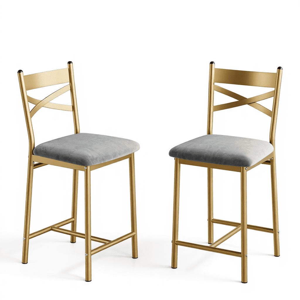 WildBreak 22 inch High Back Bar Stools Set of 2,Upholstered Bar Chairs with Back for Kitchen, Gold