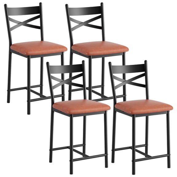 WildBreak 22 inch High Back Bar Stools Set of 4,Upholstered Bar Chairs with Back for Kitchen, Brown
