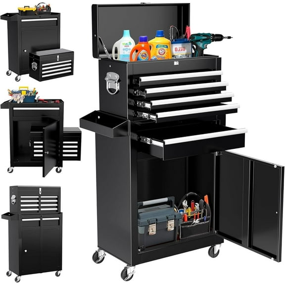 WildBreak 5 Drawers Tool Chest, with Wheels, Heavy Duty, for Garage & Workshop, Black