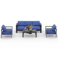 thumbnail image 1 of WildBreak Aluminum Outdoor Sofa and Chairs 4 Piece Set, Black/Blue, 1 of 8