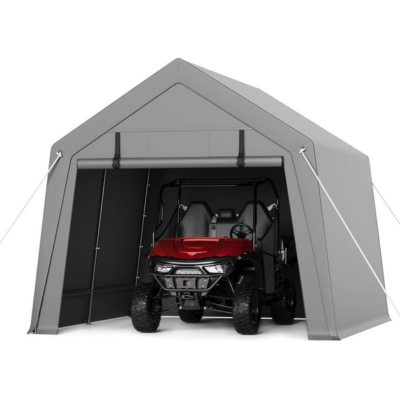 WildBreak Carport Storage Shed, 10 x 10 feet, with Roll-up Zipper Door, Heavy Duty, Gray