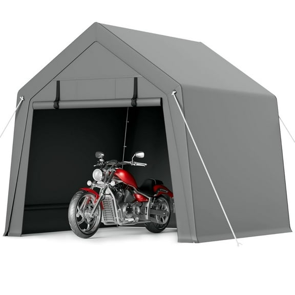 WildBreak Carport Storage Shed, 6 x 6 feet, with Roll-up Zipper Door, Heavy Duty, Gray