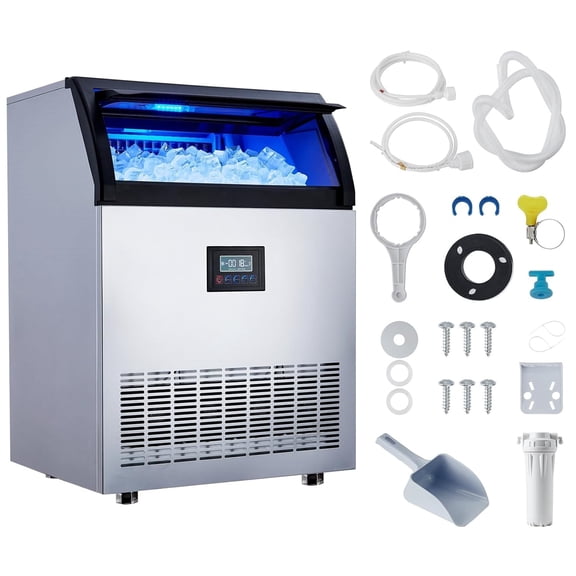 WildBreak Commercial Ice Maker Machine 420 W, 200LB/24 H, 55 lbs Storage Basket, Silver & Gray