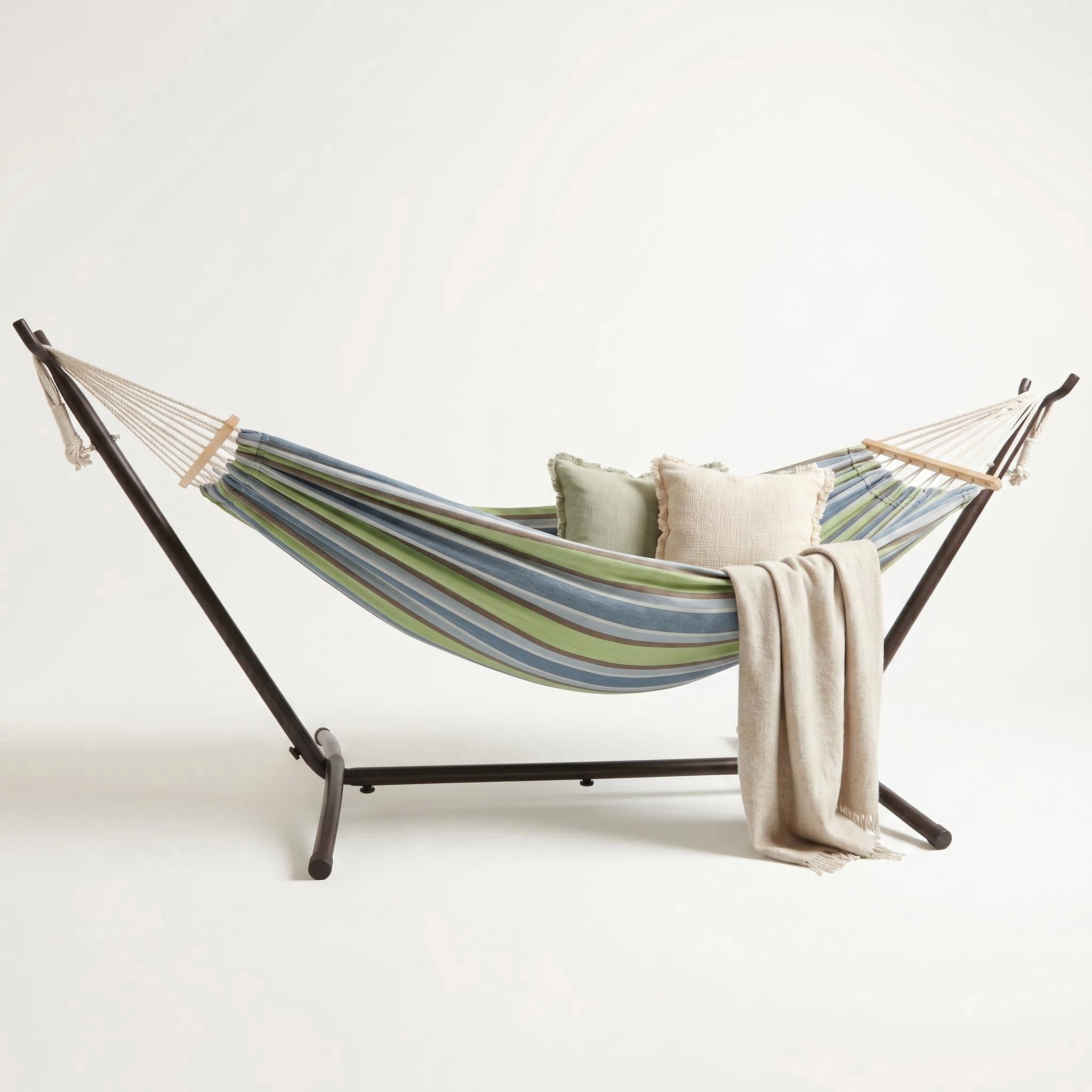 Riedhoff Double Hammock 107.5 x 42.9 x 39.3", for 2-Persons, with Steel Stand, Blue & Green