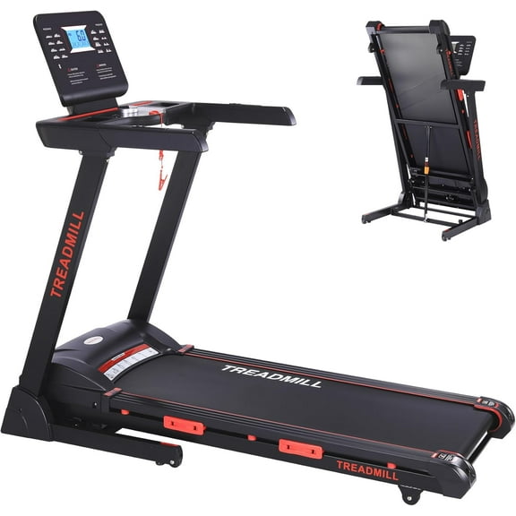 WildBreak Folding Treadmill, Auto Incline & Heart Sensor, 3.5 HP, 8.7 mph, 61.8 x 29.1 x 54.7", Black & Red