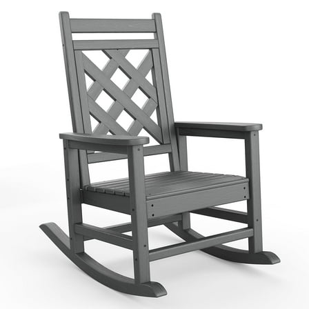 WildBreak Outdoor Adirondack Rocking Chair - All-Weather HDPE Fire Pit Chair, 380LB Capacity, Gray