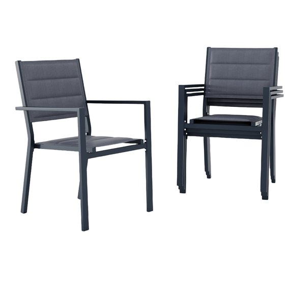 WildBreak Outdoor Aluminum Dining Arm Chairs - Set of 4, 29.13 x 21.26 x 37", Gray