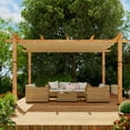 thumbnail image 1 of WildBreak Outdoor Pergola 10 x13 Feet, Wood Grain Metal, with Retractable Canopy, Khaki, 1 of 9